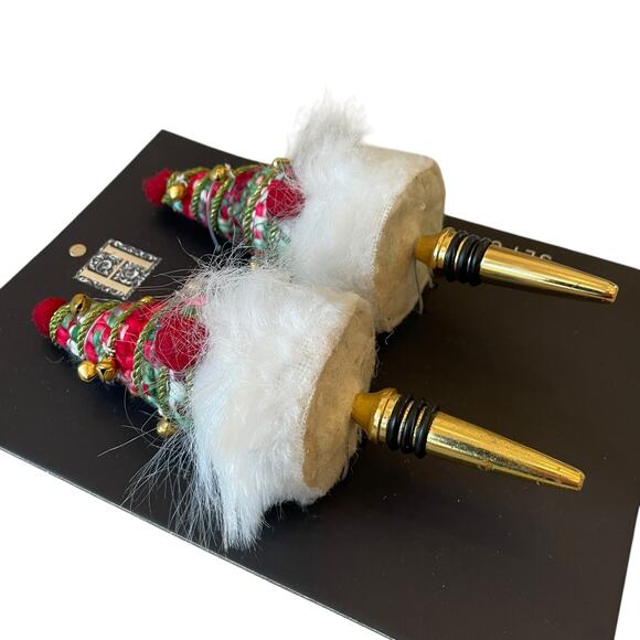 Set of 2 Christmas Bottle Stoppers Beaded Faux Fur Holiday Glam New - Picture 3 of 11